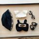 Spot 17cm first-generation second-generation universal rabu doll clothes labubu pendant dolls replacement doll clothes sunglasses bear suit + black frame mirror + black lace shoes First-generation rabubu