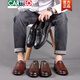 卡帝乐鳄鱼（CARTELO）皮鞋男2025新款男鞋春秋透气商务休闲鞋软牛皮牛筋底单鞋豆豆鞋子 6198卡其 橡胶底 39
