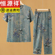 恒源祥中老年人夏装套装女奶奶纯棉绸短袖衬衫老太太宽松妈妈绵绸两件套 687#绿色【套装】 XL 【建议80-100斤】