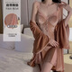 瑰若（Gui Ruo）秋冬睡衣丝绒蕾丝拼接深V诱惑加胸垫吊带睡裙外袍 3879黑色（外袍+腰带 均码