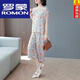 ROMON Cotton silk short-sleeved suit for women's summer new large size fashion casual loose slimming outside wearing seven-point wide-leg pants two-piece set white M