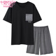 Pajabas de pijama modales de verano pantalones cortos de manga corta para hombres de dos piezas frescas, cómodas, informales, sueltas, talla grande ropa para usar fuera de Y9717 L (100-130Jin [Jin equivale a 0.5 kg])