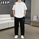 JEEP SPIRIT短袖套装男夏季冰丝t恤男装潮流痞帅一套搭配 829黑色 高品质 M 80-100斤