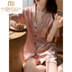 莫代尔感睡衣女夏季冰丝短袖短裤真.丝.稠家居服夏天网红风套装可外 浅黄色#YX-9214 2XL [131-145]斤