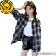 G.duck girls' shirt spring and autumn 2026 new 10-year-old fashion pure cotton plaid loose long-sleeved top children's shirt black and white plaid cm 120