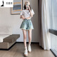 Zhewei [80-200Jin[Jin equals 0.5 kg] Wearable] Dough-edged denim shorts for women A-line wide-leg loose summer thin style student size [6630: Retro Breast-edged pants and legs shorts] 3XL [code Recommended 141Jin[Jin equals 0.5 kg]-160Jin[Jin equals 0.5 kg]]
