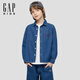 Gap, same style for both big and small children, spring style embroidered logo cotton denim shirt for boys and girls 805308, dark wash, 110 cm (4-5 years old) Asian size
