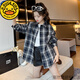 G.duck girls' shirt spring and autumn 2026 new 10-year-old fashion pure cotton plaid loose long-sleeved top children's shirt black and white plaid cm 120