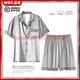 RSY light luxury brand silk pajamas men's summer thin short sleeve shorts large size cool mulberry silk home clothing gray 6630 M height 160-165 weight 100-115 Jin [Jin equals 0.5 kg]