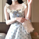 Miao Yijia Starsing Vestido para mujeres Falda de deseo puro para mujeres en verano Nuevo vestido floral de alta gama de luz francesa vestida de falda larga de encaje floral azul de collar cuadrado de collar M [sugerencia 85-105Jin [Jin iguala 0.5 kg]]