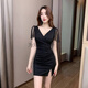 Für Zhishu Nightclub Sexy Deep V Dress Hip-Wrap-Kleid Spa Fußbadetechniker Nachtclub KTV Schöne Arbeitskleidung 3883 Black + S Empfohlen 80-95 Jin [Jin ist gleich 0,5 kg]