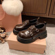 
Belle's Spring 2025 new double buckle round toe British style plus velvet thick sole loafer small leather shoes women's P1048-3 black 35