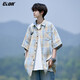 CLOR plaid short-sleeved shirt men's summer ins loose casual shirt American retro jacket CLCX10 yellow XL