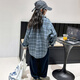 THINKPIRE Girls' Shirt Long Sleeve Children's Plaid Shirt Jacket 2026 New Girls Spring Clothes Fashionable Children's Clothes Thin Top Blue Size 150 Recommended Height 145CM
