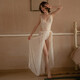 Sexy lace deep V temptation suspender cross-release tight jumpsuit mesh lace skirt pajamas suit white (length suit + skirt) one size 80-130