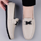 Light luxury brand leather shoes for men 2025 new summer breathable soft bottom business casual driving genuine leather bean dot shoes 9930 meters white 42