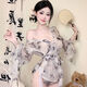 Sexy Schmetterling gedruckte Perspektive Schnüre-up Deep V-Pallet Kimono Pyjamas 6227 Antike gedruckte Robe, alle Größe
