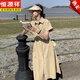 Hengyuanxiang Workwear Style Hemdkleid für Frauen, Sommer Amerikaner Retro Taille Leicht fett und schlank High-End-Design Sinn, süß und cooler Khaki L.
