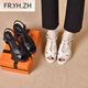 Fr.yh.zh Feili Lu Luxury Chaussures pour femmes Xiaobun Fish Mouth Chaussures Table Sandals Tongxiang City Zhouquan Aimei En cuir Shoes Store Mr.DE Black [Quality Direct Shipping] 34