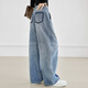 Diálogo Diseño Sense Split Straight Jeans para mujeres 2025 Autumn New Fashionable Wash Loose Slim Casual Cashilers Denim Azul [Entrega 15 días después del pago de preventa] 27