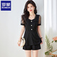 Romon modische Spleiß-Chiffon-Anzug für Frauen im Sommer Neuen Stil, Taille-Hugging und Slimming Kurzärärmelte Top + Shorts zweiteilige Bildfarbe L.