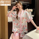 Modal summer cool ice silk pajamas for women with thin comfortable shorts and two-piece set of cute cardigans for home clothes 829# double-breasted square letters M