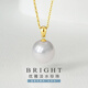Queen of Pearls 18K gold round bright pearl pendant 11-12mm white freshwater pearl necklace birthday gift for women
