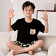 曼妮朵儿童睡衣夏季纯棉短袖长裤可爱卡通青少年学生男孩男童薄款家居服 F724【双短】 170 XL码建议165-170cm