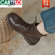 卡帝乐鳄鱼（CARTELO）高端真皮棕色显脚小马丁靴女2025年新款英伦风平底春秋季系带短靴 咖啡色（薄绒） 35 标准码