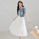 
Xiangying denim short jacket for women 2025 summer new retro washing denim style blue small short-sleeved top denim blue M 160/84A/95-110Jin[Jin equals 0.5 kg]