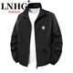 LNHG light luxury high-end brand jacket men's jacket spring and autumn casual sports comfortable loose versatile trendy stand-up collar top Y letter - black spring and autumn thin XL recommended weight 130-145Jin Jin equals 0.5 kg