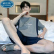 Palanto Plus Fat Plus taille pyjamas masculin Summer Summer Short Shorts à manches courtes pour les vêtements de maison d'âge moyen et les jeunes peut être respirant à l'extérieur de 9928 # l [recommandé 100-120jin [Jin est égal à 0,5 kg]] toute taille