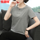 Hengyuanxiang short-sleeved T-shirt top for women 2025 summer new middle-aged gray Korean style slim fit slim T-shirt 6624# light blue OFF 2XL [Suggested 125-140Jin [Jin equals 0.5 kg]]