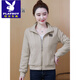 花花公子（PLAYBOY）小个子加绒加厚棒球服短外套女士秋冬季时尚洋气减龄休闲夹克上衣 咖啡色 M 【建议80-95斤】