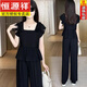 Hengyuanxiang Hot-Casual-Anzug für Frauen im Sommer im Sommer neuer Stil, schlanker und kleiner kurzärmeliger Hose mit weitem Bein zweiköpfiger Set, Black Top + Hosen, Factory Direct Sales L empfohlen 100-110jin [Jin gleich 0,5 kg]