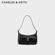 CHARLES&KEITH25夏季新品复古油蜡皮单肩斜挎腋下包CK2-20782621 Noir黑色 S