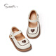 Snuffy Girls' Leather Shoes Spring Baby Leather Shoes Children's Princess Shoes Non-Slip Shoes Almond Cream White Size 22 22 Foot Length 13.7cm