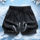 Sports shorts for men's fitness running marathon track and field loose three-quarter pants quick-drying lining anti-exposure double-layer shorts double-layer printed shorts black XL