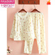
Modal cotton twill pajamas for women in spring and summer thin long sleeves, fresh floral woven pure cotton pajamas home clothing set Blue lemon 6636 L 108-120Jin [Jin equals 0.5 kg]