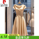 
Pierre cardin light luxury satin short-sleeved dress draped and slim temperament fashionable and slim dress dress summer champagne color 2XL 125-140Jin [Jin equals 0.5 kg]