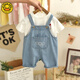G.Duck Children's Denim Overalls für Sommerdünnstil für Männer und Frauen, lose super weiche Fünf-Punkte-Hosen für Kinder, modische Shorts für Kinder, hellblaue Gurt-Shorts 90 (können geöffnet werden)