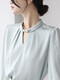 
ROMON French niche stand collar shirt women's hall room clothes 2025 spring and autumn satin temperament commuting professional top water blue M