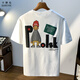 Kashiyou gran tamaño Jin [Jin equivale a 0.5 kg] Camiseta de manga corta de cuello redondo para hombres en verano Camiseta de algodón estampada de estilo Hong Kong más grasas