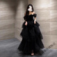 True Black Evening Dress 2025 New Light Luxury Niche High-end One-shoulder Adult Ceremony Graduation Performance Female Black S