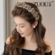 Zuoou wide-brimmed headband with high skull and face-showing small hairpin wrinkled toothed fluffy wide headband black high-end hair bundle for women black wide-brimmed
