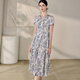 ROEYSHOUSE French elegant printed dress for women 2025 summer new fashion slim satin large hem skirt 12173 color L
