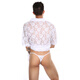 Lace underwear men's thong sexy single thong transparent hollow mesh T underwear thin edge breathable briefs white XL