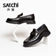 SATCHI men's shoes 2025 new high-end slip-on leather shoes fashionable hand-scratch pattern round toe thick sole light soft business casual shoes black (752542433Z) 42 European size (national code 43)