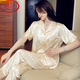 
LangSha (LangSha) ice silk pajamas for women in summer cool and thin short-sleeved trousers plus size 200 Jin [Jin equals 0.5 kg] Home clothing high-end suit 693# Green stripe three-piece suit M (recommended 80-100 Jin [Jin equals 0.5 kg])