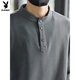 Playboy Stand Collar Sweatshirt Men's Spring and Autumn 2025 New Loose Henley Collar Heavy Long Sleeve Bottoming Shirt Pullover Jacket Cement Gray M